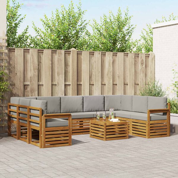 vidaXL Sofagarnituren 10 pcs Nat&uuml;rlich und Hellgrau Massivholz Akazie