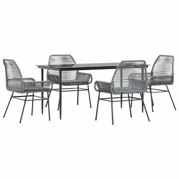 vidaXL 5-tlg. Garten-Essgruppe mit Kissen Grau Poly Rattan Glas