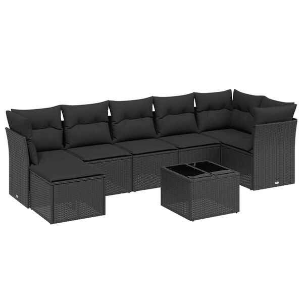 vidaXL 7-tlg. Garten-Sofagarnitur mit Kissen Schwarz Poly Rattan