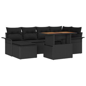 vidaXL Garten-Sofa-Set mit Speicher 7 pcs Schwarz Poly Rattan