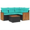 vidaXL 5-teiliges Gartensofa-Set mit Kissen, schwarzes Polyrattan