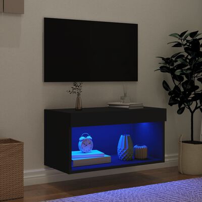 vidaXL TV-Schrank mit LED-Leuchten Schwarz 60x30x30 cm