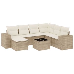vidaXL 8-tlg. Garten-Sofagarnitur mit Kissen Beige Poly Rattan