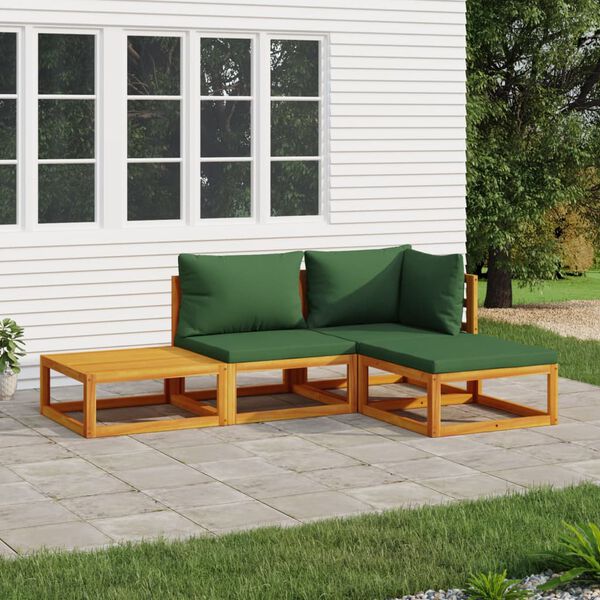 vidaXL 4-tlg. Garten-Lounge-Set mit Gr&uuml;nen Kissen Massivholz