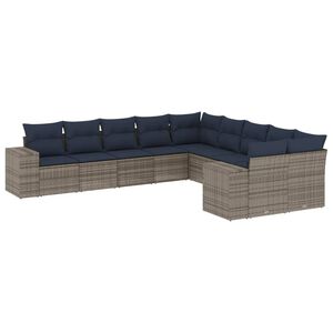 vidaXL 10-teiliges Gartensofa-Set mit Kissen, grau, Polyrattan