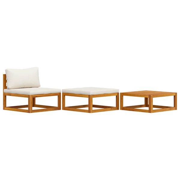 vidaXL 3-tlg. Garten-Lounge-Set mit Creme-Kissen Massivholz Akazie