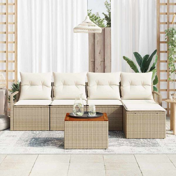 vidaXL Gartensofa-set mit Kissen 6 pcs Beige Poly-Rattan