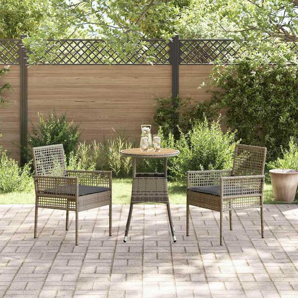 vidaXL Garten Essgruppe 3 pcs Grau Poly-Rattan