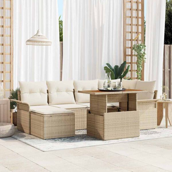 vidaXL Garten-Sofa-Set mit Speicher 7 pcs Beige Poly Rattan