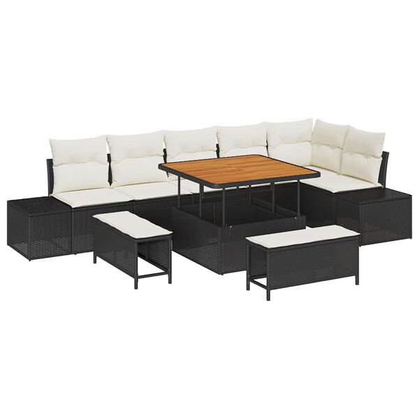 vidaXL Gartensofa-set mit Kissen 9 pcs Schwarz Poly-Rattan
