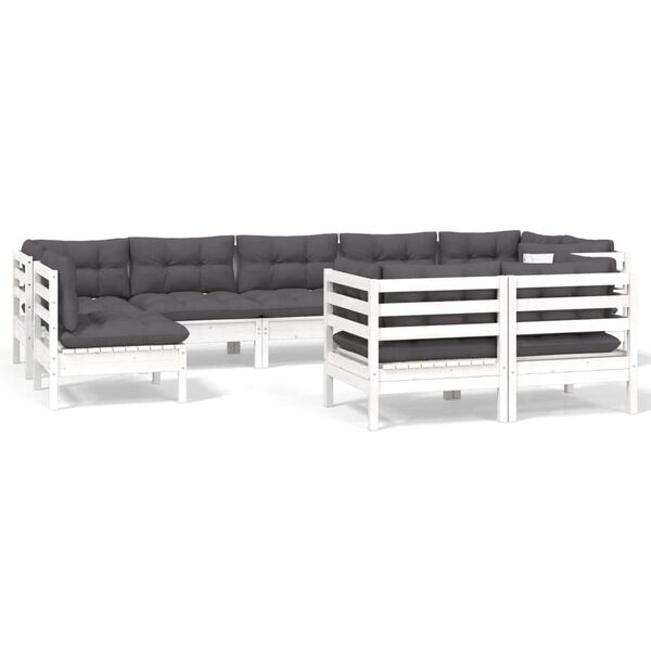 vidaXL 9-tlg. Garten-Lounge-Set mit Kissen Weiß Kiefer Massivholz