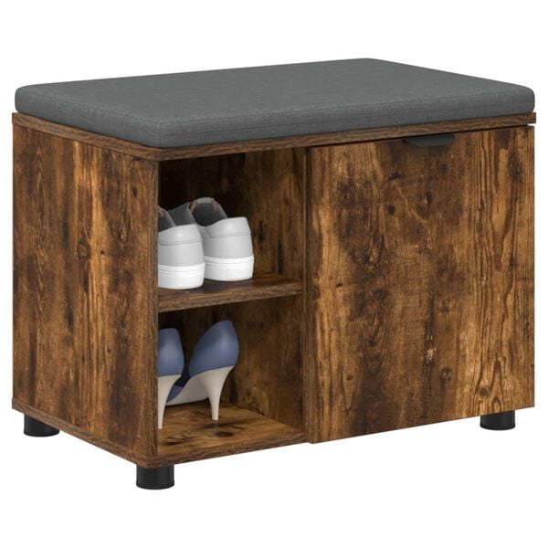 vidaXL Flurbank mit Kissen mit Regal Ger&auml;ucherte Eiche 60 x 38 x 46 cm