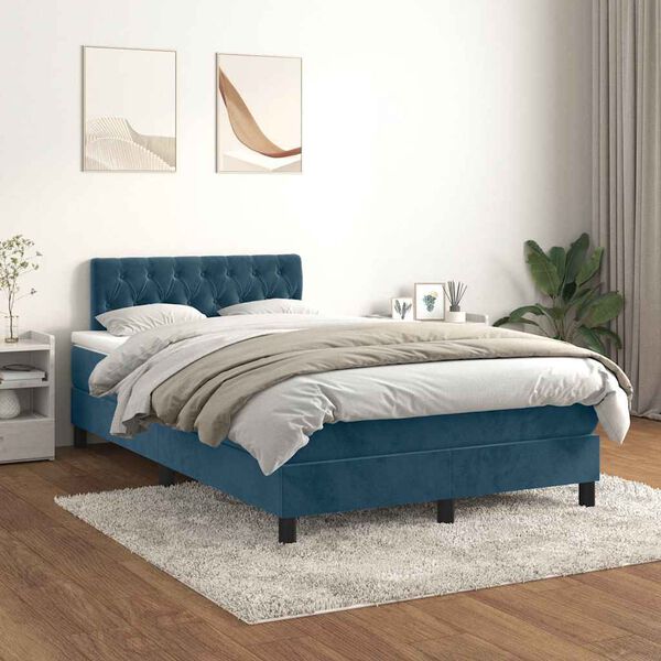 vidaXL Boxspringbett mit Matratze Dunkelblau 120x200 cm Samt