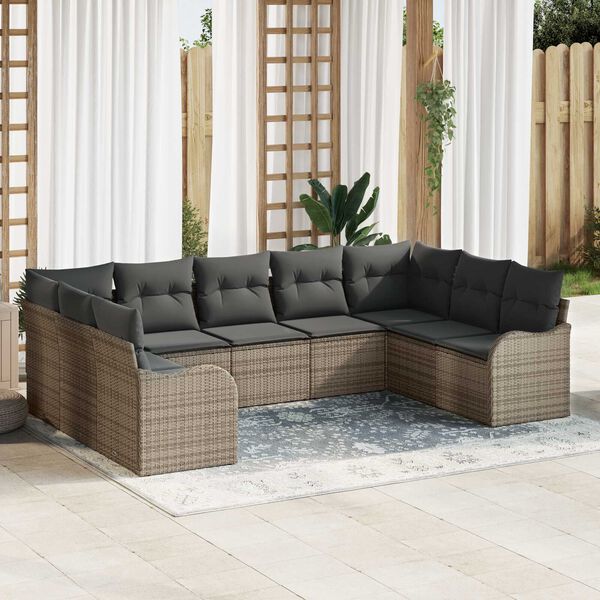 vidaXL Gartensofa-set 9 pcs Grau Poly-Rattan