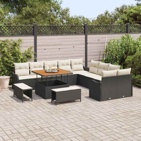 vidaXL Garten-Sofa-Set mit Kissen 13 pcs Schwarz und Creme