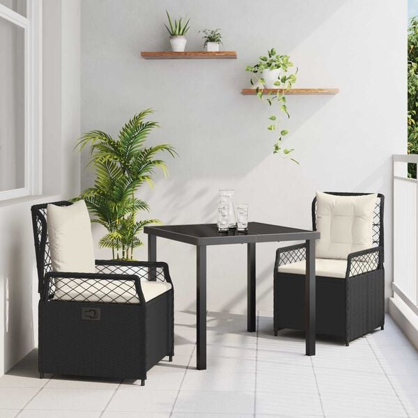 vidaXL Garten Essgruppe 3 pcs Schwarz Poly-Rattan