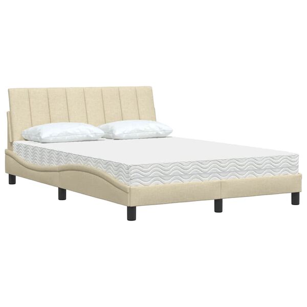 vidaXL Bett mit Matratze "Hanko" Creme 120x200 cm Stoff