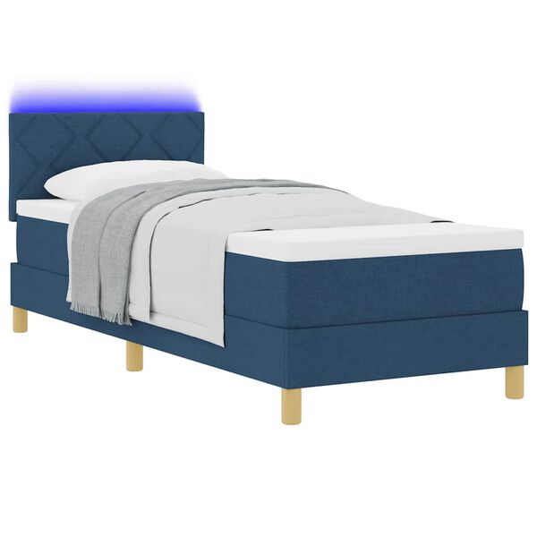 vidaXL LED Boxspringbett mit LED-Lichtleisten Blau 80 x 200 cm Stoff