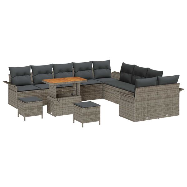 vidaXL Gartensofa-set mit Kissen 13 pcs Grau Poly-Rattan