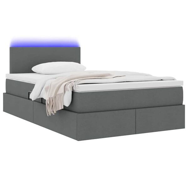 vidaXL Bett mit Stauraum und LED Dunkelgrau 120 x 190 cm Polyester