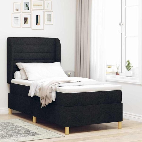 vidaXL Boxspringbett mit Matratze Dunkelgrau 90x190 cm Schwarz Stoff