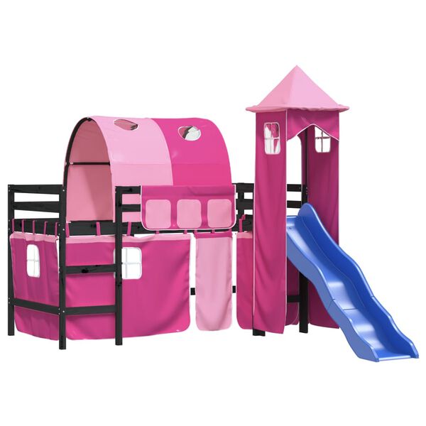 vidaXL Kinderhochbett mit Turm Rosa 90x200 cm Massivholz Kiefer