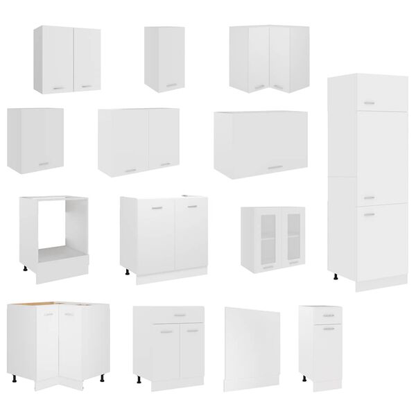 vidaXL 14-tlg. K&uuml;chenzeile Lyon Wei&szlig; Holzwerkstoff