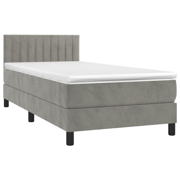 vidaXL Boxspringbett mit Matratze & LED Hellgrau 90x200 cm Samt