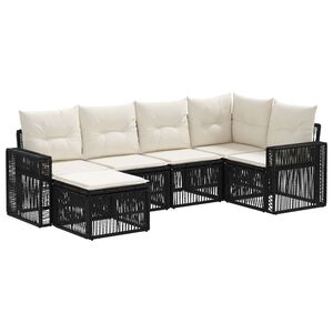 vidaXL Gartensofa-set 6 pcs Schwarz und Cremewei&szlig; Poly-Rattan