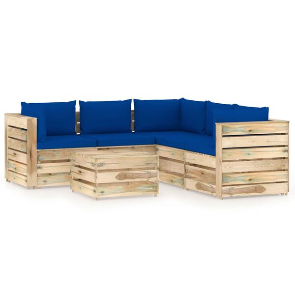 vidaXL 6-tlg. Garten-Lounge-Set mit Kissen Gr&uuml;n Impr&auml;gniertes Holz