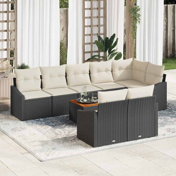vidaXL Gartensofa-set mit Kissen 9 pcs Schwarz Poly-Rattan
