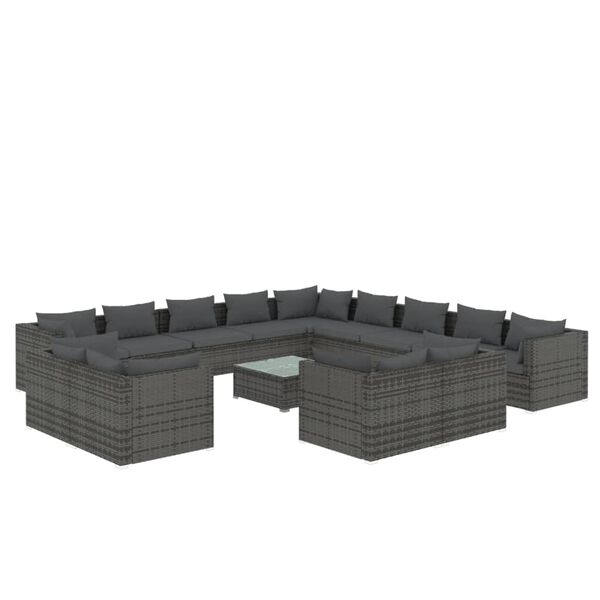 vidaXL 14-tlg. Garten-Lounge-Set mit Kissen Grau Poly Rattan