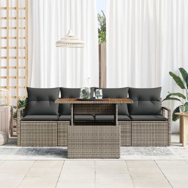 vidaXL Garten-Sofa-Set mit Speicher 5 pcs Grau Poly Rattan