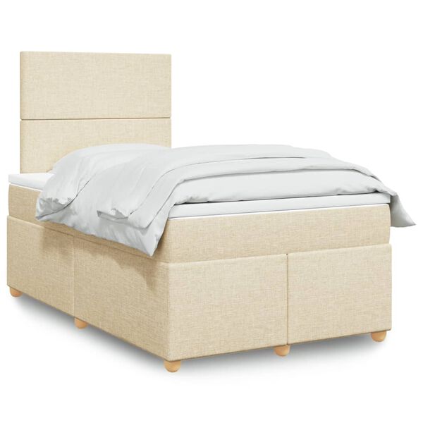 vidaXL Boxspringbett mit Matratze Creme 120x200 cm Stoff