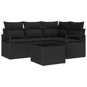 vidaXL Sofa Set mit Kissen mit Speicher 5 pcs Schwarz Poly-Rattan