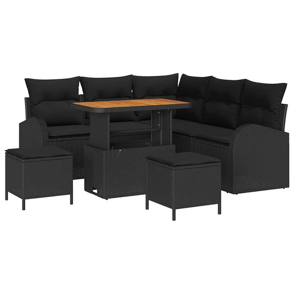 vidaXL Garten-Sofa-Set mit Kissen 8 pcs Schwarz Poly Rattan