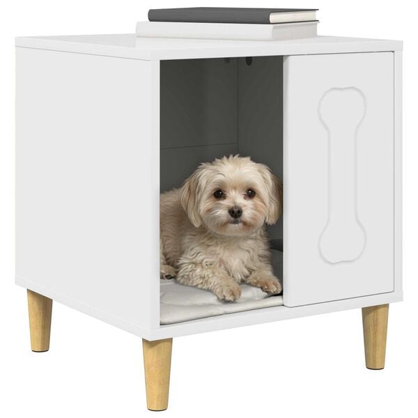 vidaXL Hundeh&uuml;tte Gl&auml;nzend Wei&szlig; 44 x 42 x 49 cm Holzwerkstoff
