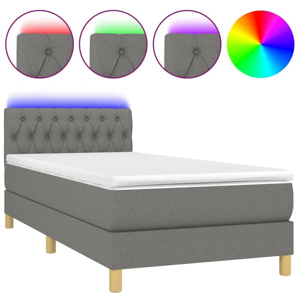 vidaXL Boxspringbett mit Matratze & LED Dunkelgrau 90x190 cm Stoff