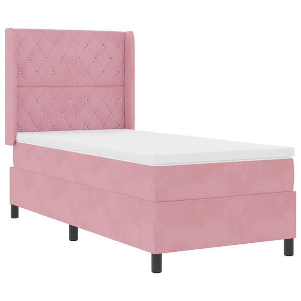 vidaXL Boxspringbett mit Matratze mit Kopfteil Rosa 90 x 190 cm Samt