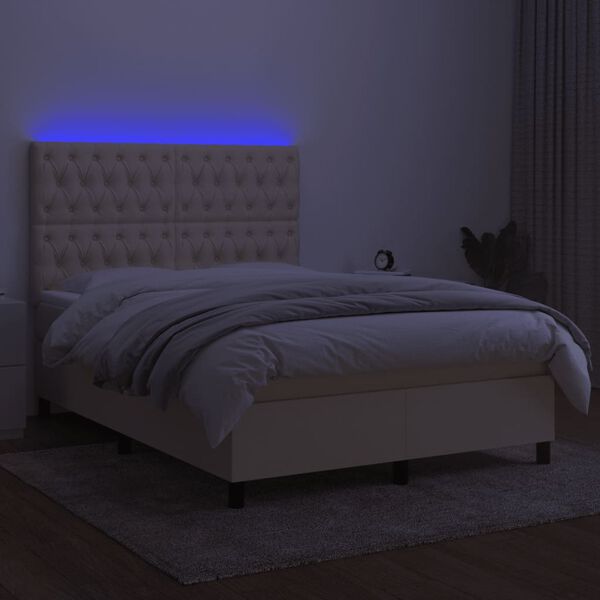 vidaXL Boxspringbett mit Matratze & LED Creme 140x190 cm Stoff