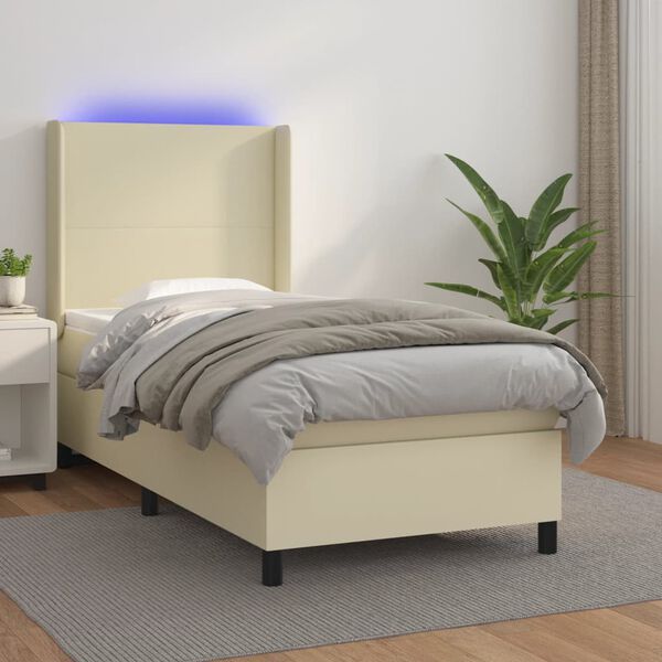 vidaXL Boxspringbett mit Matratze & LED Creme 80x200 cm Kunstleder