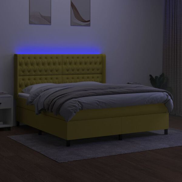 vidaXL Boxspringbett mit Matratze & LED Gr&uuml;n 180x200 cm Stoff