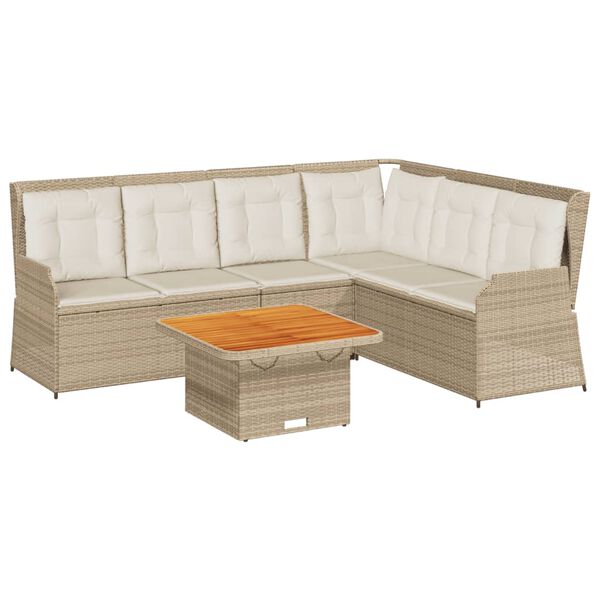 vidaXL 5-tlg. Garten-Lounge-Set mit Kissen Beige Poly Rattan