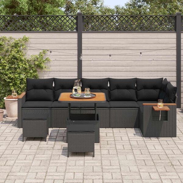 vidaXL Gartensofa-set mit Kissen 9 pcs Schwarz