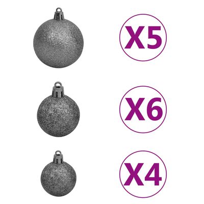 vidaXL Weihnachtsbaum Schlank mit Beleuchtung & Kugeln Schwarz 180 cm