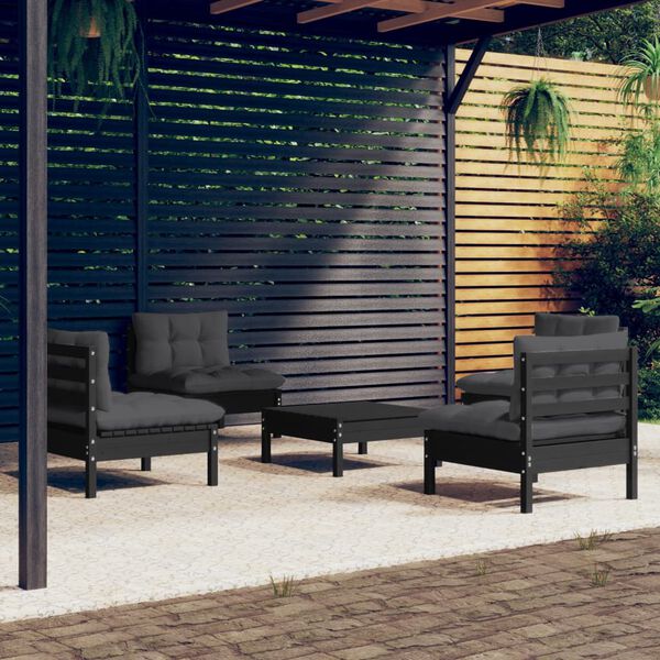 vidaXL 5-tlg. Garten-Lounge-Set mit Anthrazit Kissen Kiefernholz