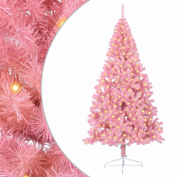 vidaXL K&uuml;nstlicher vorbeleuchteter Weihnachtsbaum Rosa 210 cm PVC