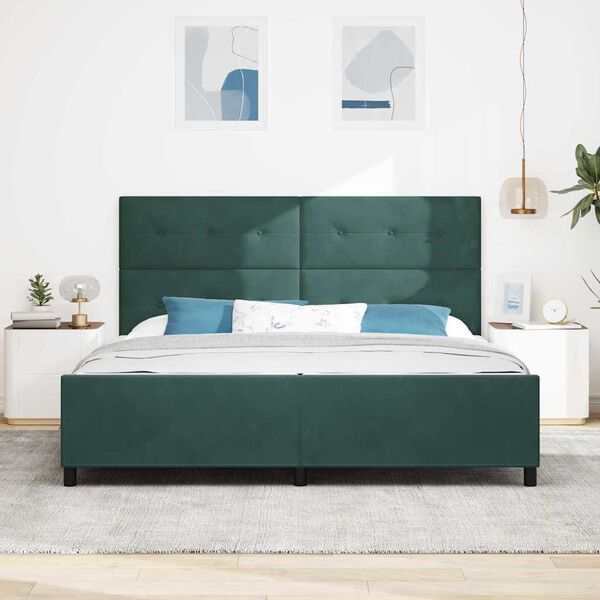 vidaXL Boxspringbett mit Kopfteil Dunkelgr&uuml;n 200 x 200 cm Samt