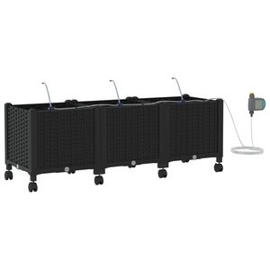 vidaXL Garten Blumenk&uuml;bel mit Bew&auml;sserung und R&auml;dern 3 Stk. Schwarz PP