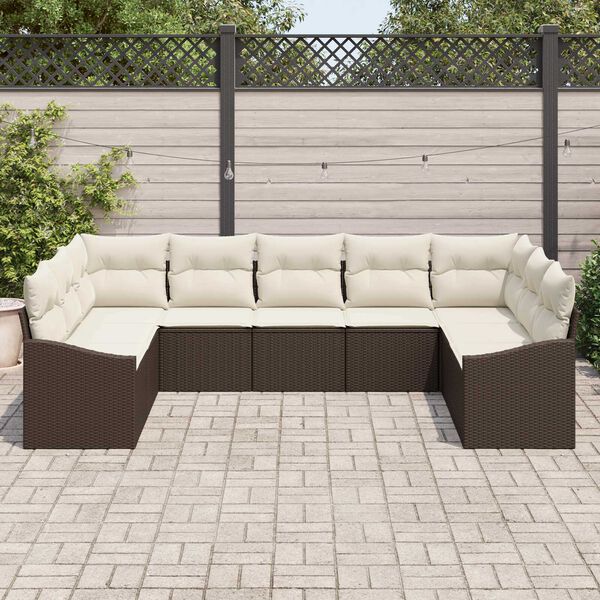 vidaXL Sofa Set mit Kissen 9 pcs Braun Poly Rattan